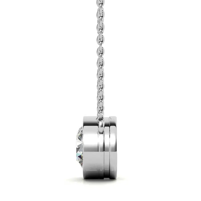 3.00 CTW lab grown diamond round brilliant cut bezel pendant in polished 14K white gold with cable chain