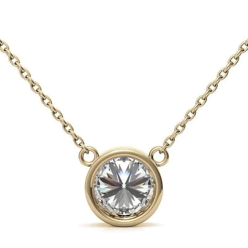 3.00 CTW lab grown diamond round brilliant cut bezel pendant set in 14K yellow gold with cable chain