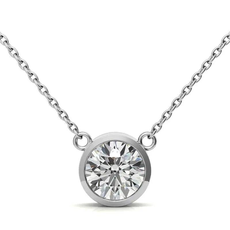 3.00 CTW lab grown diamond round brilliant bezel pendant in 14K white gold with cable chain