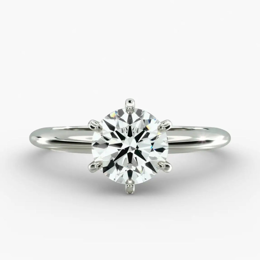 3.00 CTW round lab grown diamond solitaire engagement ring with six-prong setting in polished 14K white gold