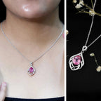 3.3 Carat Lab Grown Pink Sapphire Designer Necklace with Diamond