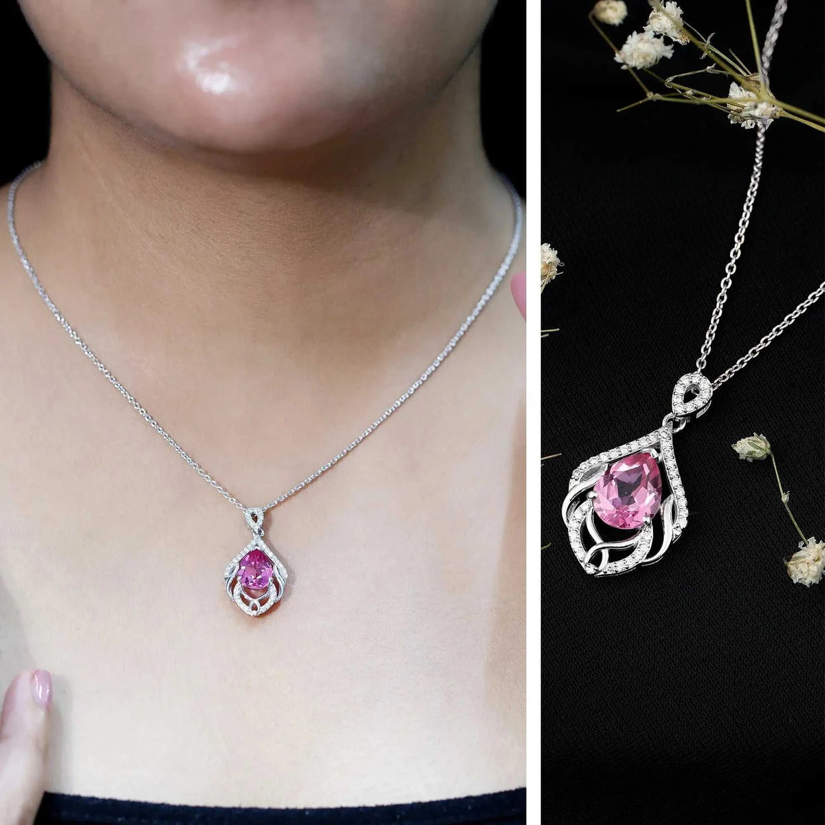 3.3 Carat Lab Grown Pink Sapphire Designer Necklace with Diamond