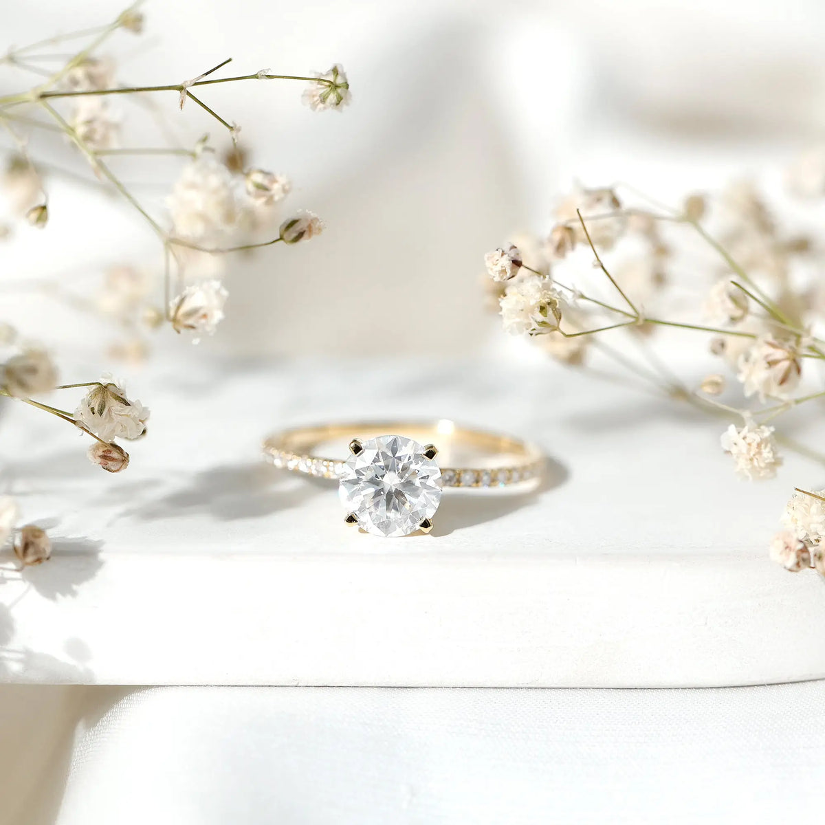 3 Carat Brilliant Cut Moissanite Classic Engagement Ring In Gold Plated Silver