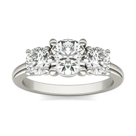 3 CTW AGI Certified three stone engagement ring in 14K white gold with round-cut sparkling diamonds