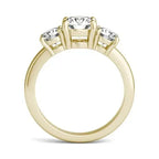 3 CTW AGI Certified three stone engagement ring in 14K yellow gold with round brilliant cut diamonds