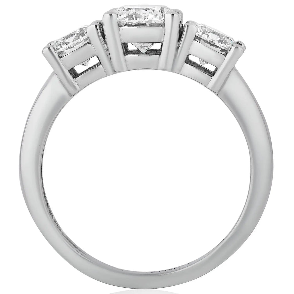 3 CTW AGI Certified three stone engagement ring in 14K white gold with round-cut diamonds and excellent cut