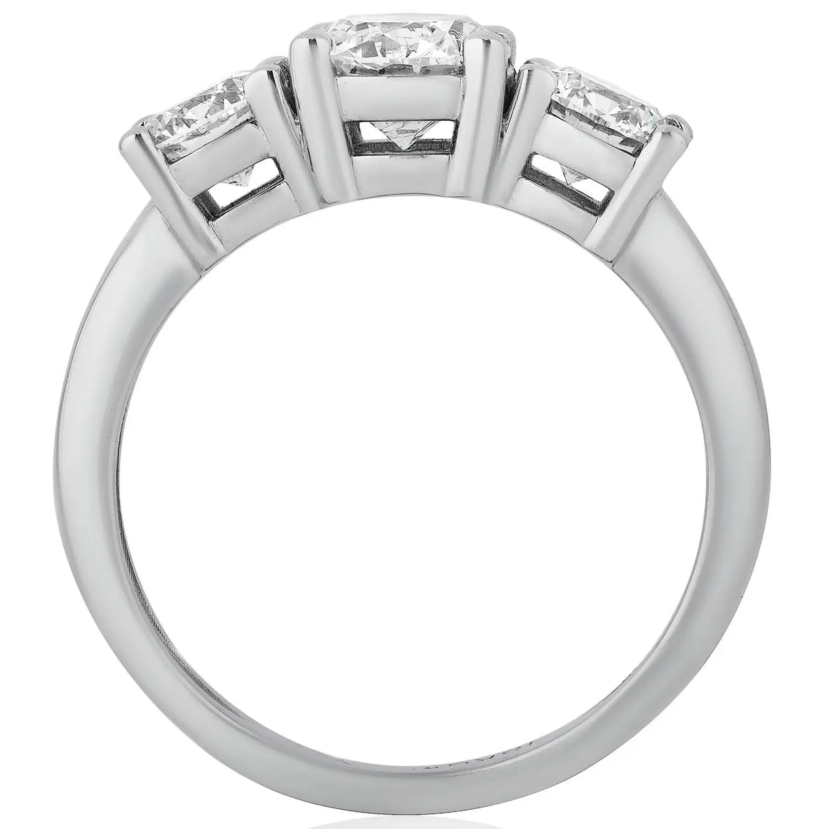 3 CTW AGI Certified three stone engagement ring in 14K white gold with round-cut diamonds and excellent cut