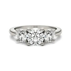 3 CTW AGI Certified three stone engagement ring with 14K white gold band and round-cut sparkling diamonds