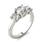 3 CTW AGI Certified three stone engagement ring with round cut lab grown diamonds in 14K white gold