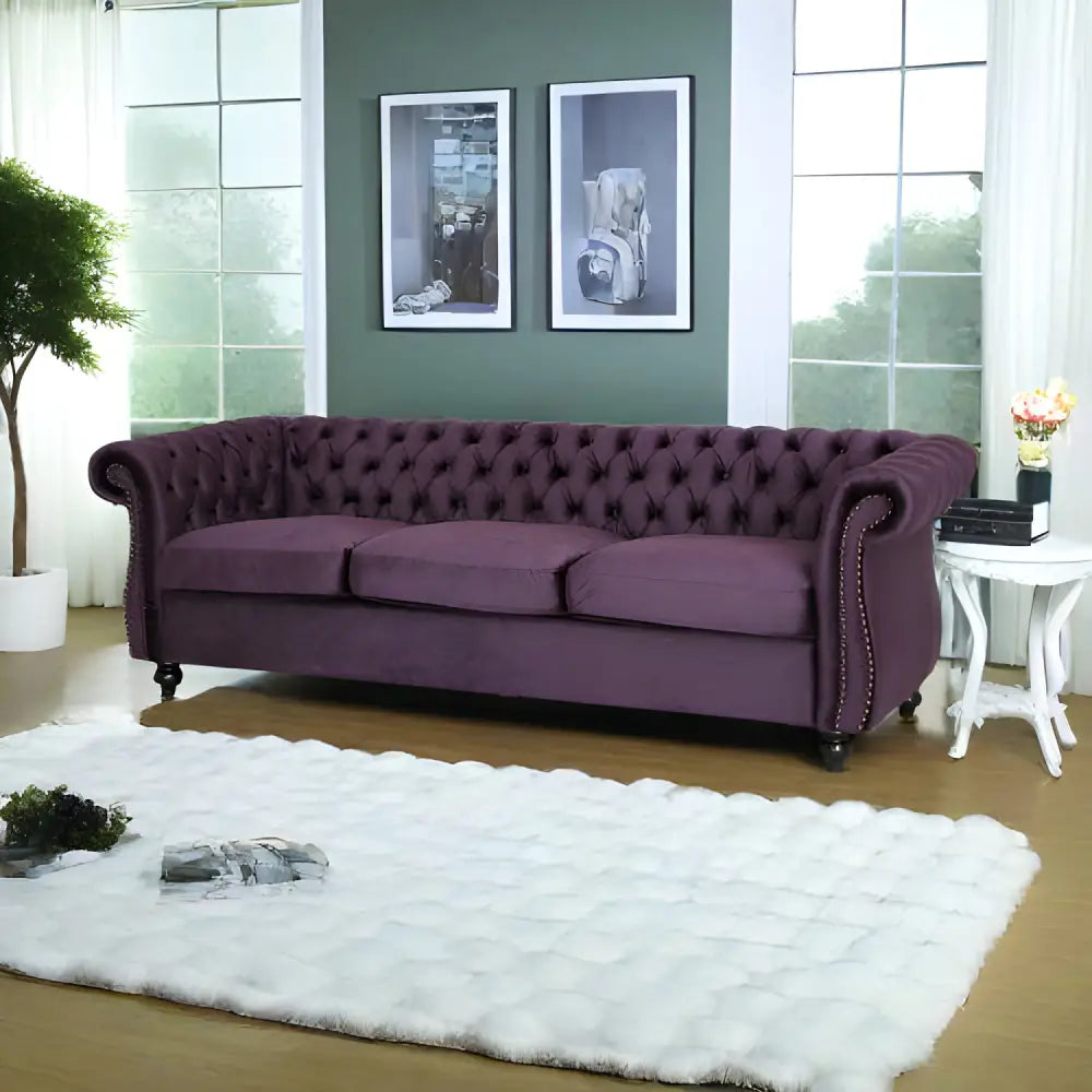 Luxurious purple velvet sofa for timeless designer clothing aesthetics $899 furniture specification product information