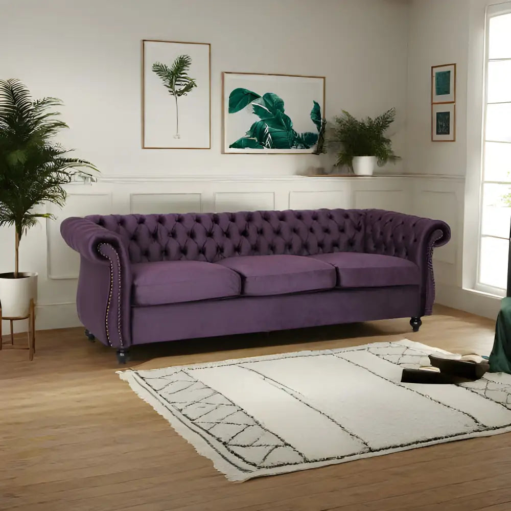 Luxurious purple velvet sofa for timeless designer clothing aesthetics $899 furniture specification product information