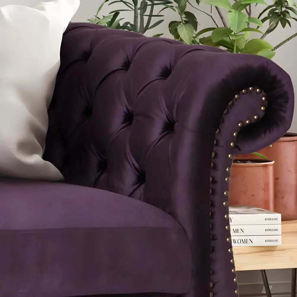 Luxurious purple velvet sofa for timeless designer clothing aesthetics $899 furniture specification product information