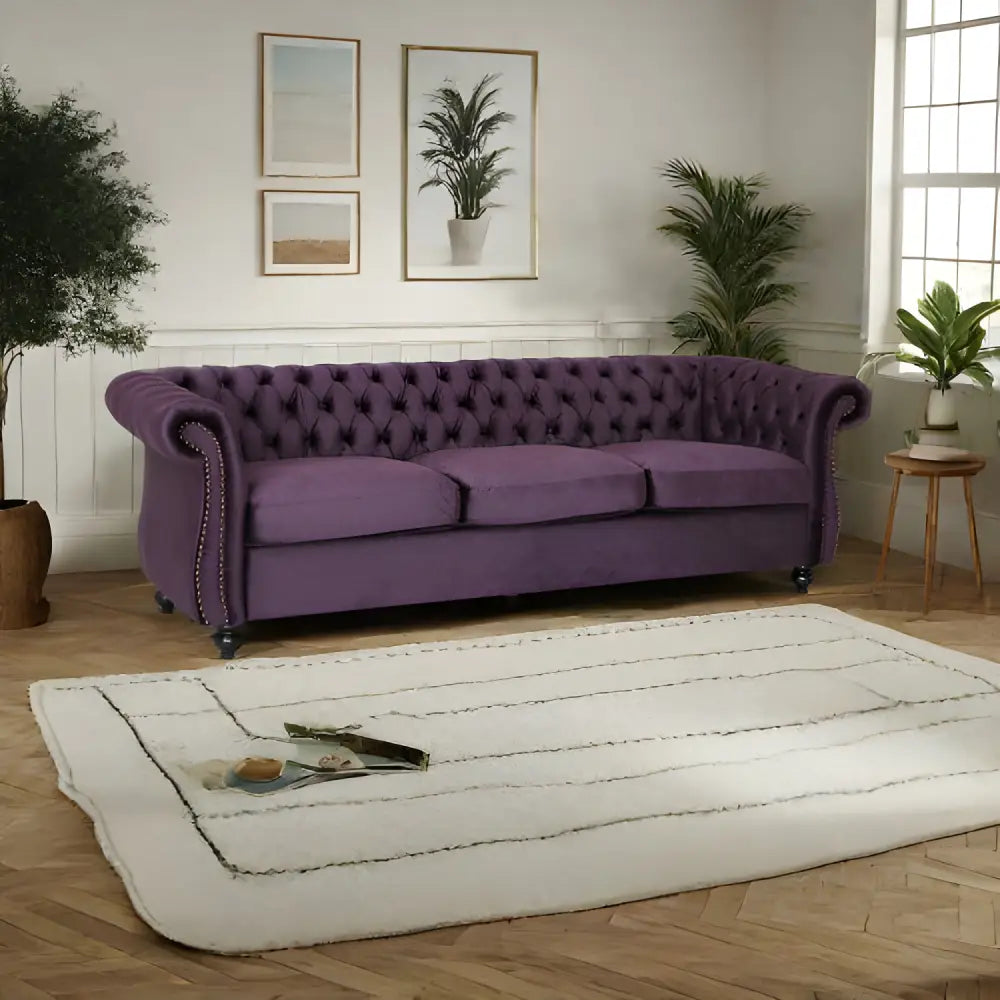 Luxurious purple velvet sofa for timeless designer clothing aesthetics $899 furniture specification product information