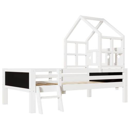 Twin size house bed with chic blackboards and storage innovation