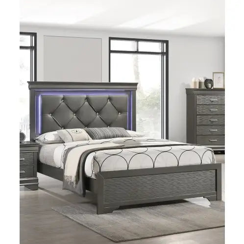 Indulge in luxury with the dark gray faux leather tufted headboard