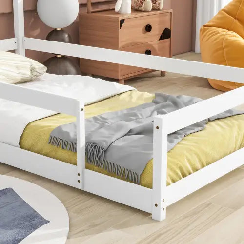 Charming twin size bed with house-shaped headboard for stylish safety