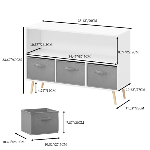 Luxury children’s bookcase with stylish fabric drawers for playroom elegance