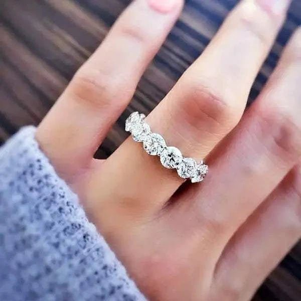 4.00 Ct Round Cut Created Moissanite Classic Eternity Band in 14k Gold Overlay - Maven Couture IncDiamond Ring