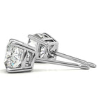 Lab Created Moissanite cushion cut stud earrings with 8mm clear stones set in sterling silver 4-prong settings