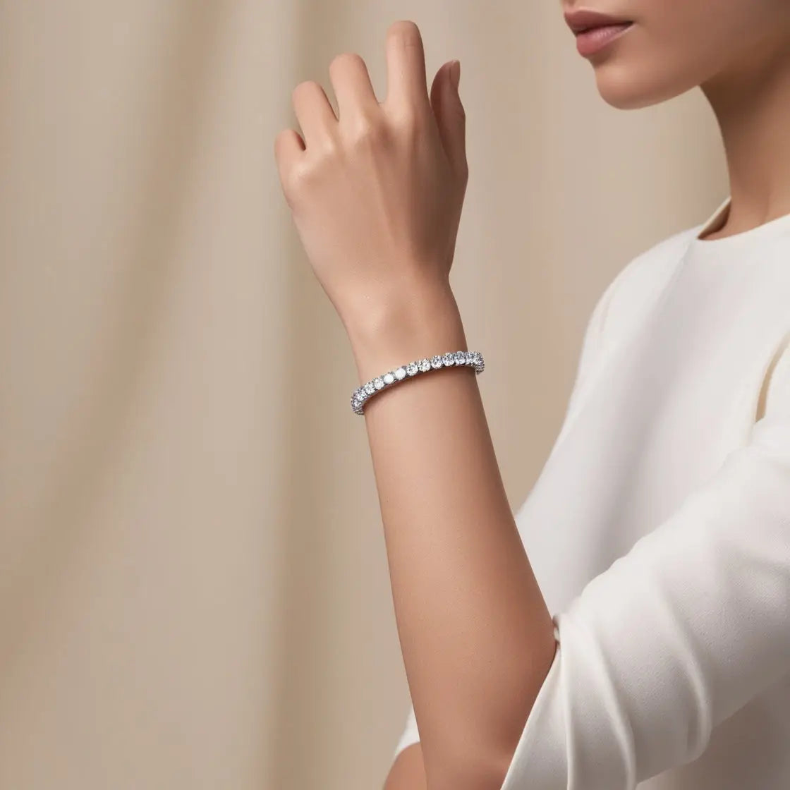 4.00 CTW tennis bracelet in white gold featuring round lab-grown diamonds in secure 4-prong settings on a slim band
