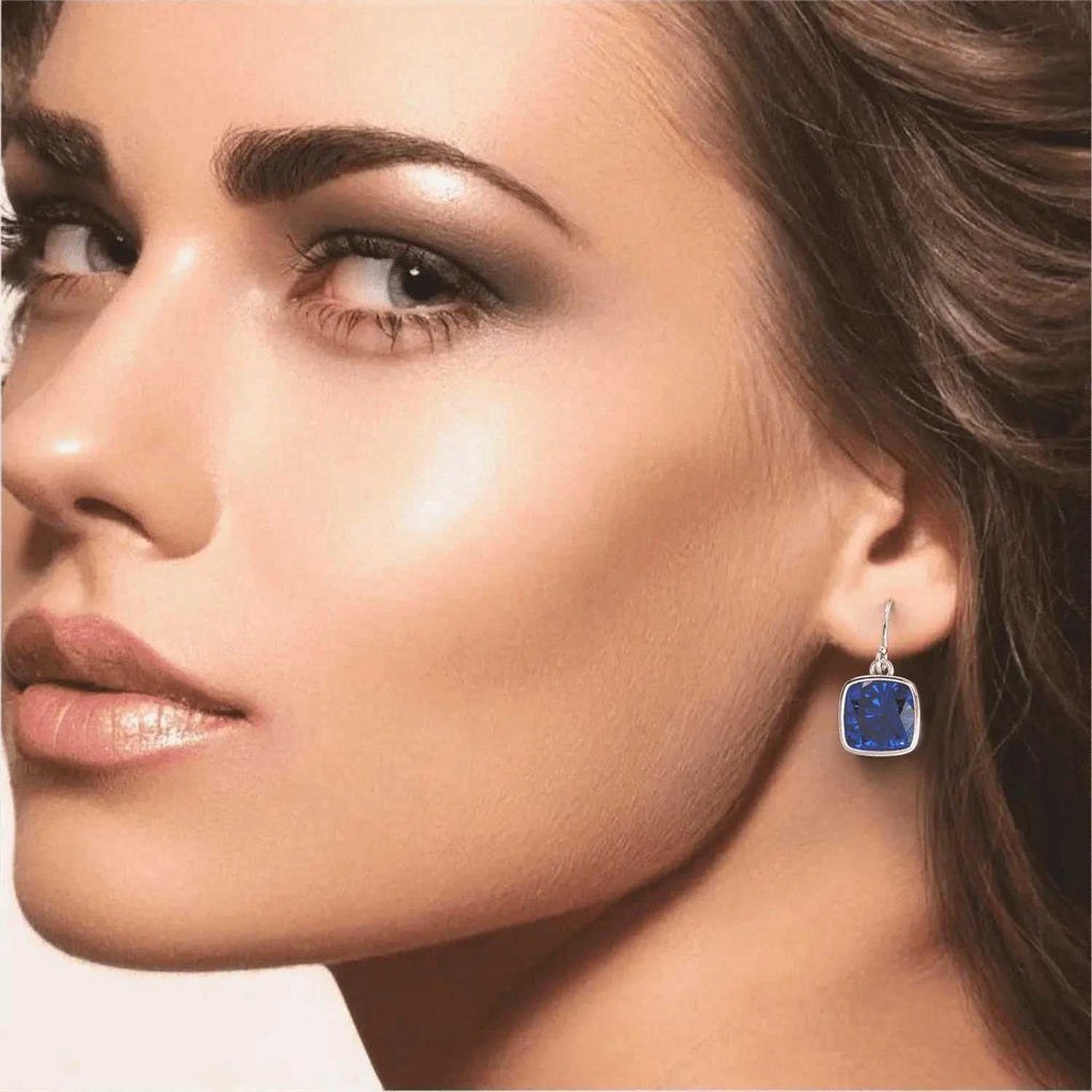 4.50CTW Lab Grown Cushion Cut Blue Sapphire Drop Earrings in 925 Sterling Silver - 8mm Square Gems - Maven Couture IncEarrings