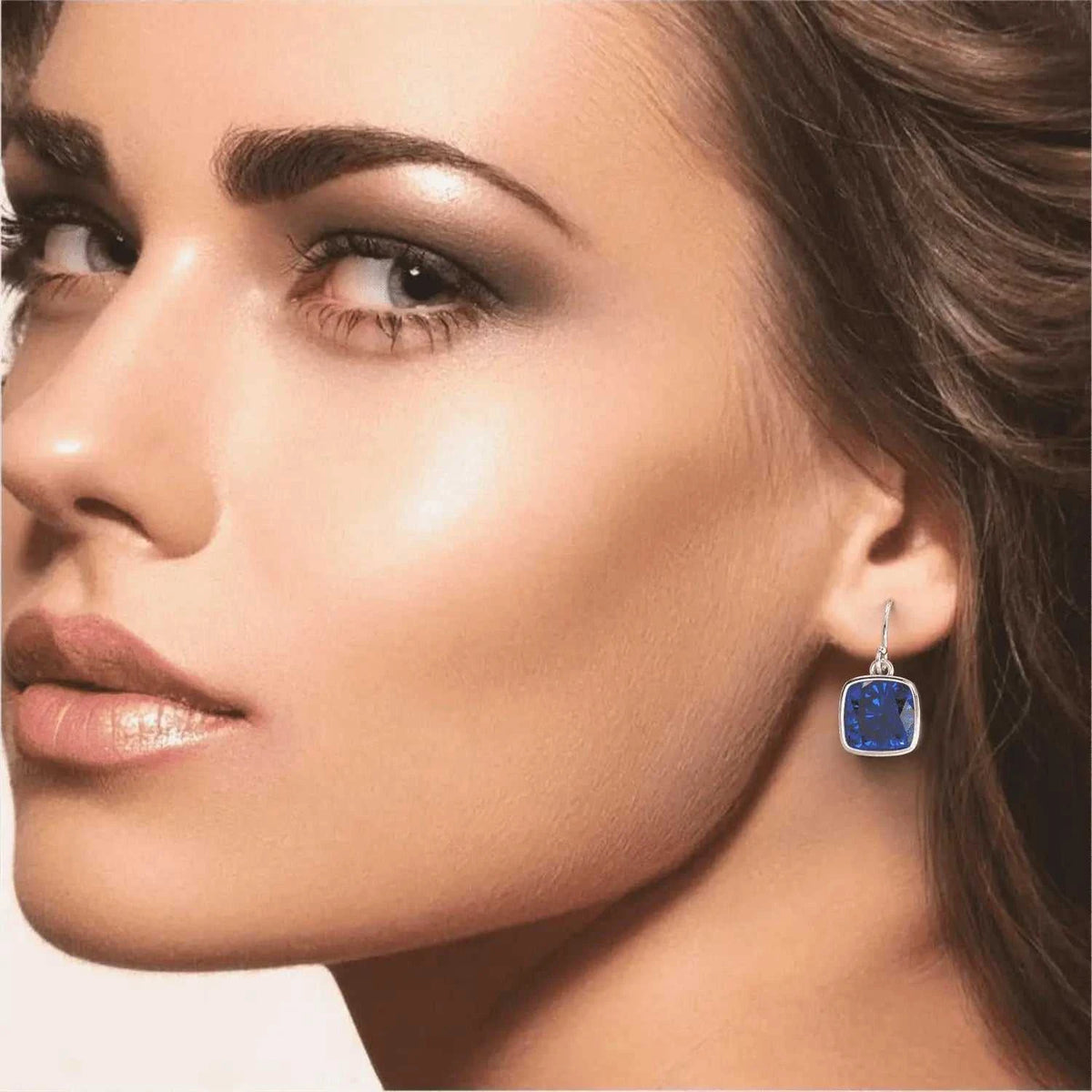 4.50CTW Lab Grown Cushion Cut Blue Sapphire Drop Earrings in 925 Sterling Silver - 8mm Square Gems - Maven Couture IncEarrings