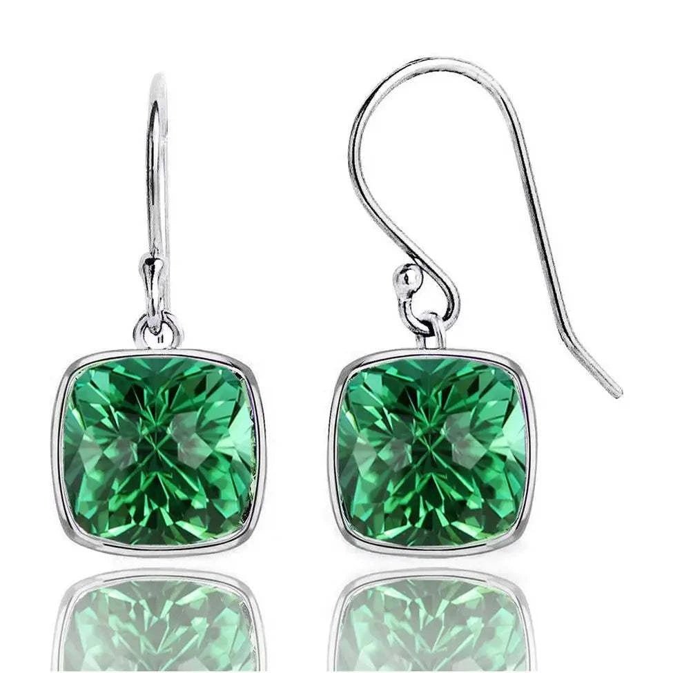 4.50CTW Lab Grown Cushion Cut Emerald Drop Earrings in 925 Sterling Silver - 8mm Square Gems - Maven Couture IncEarrings