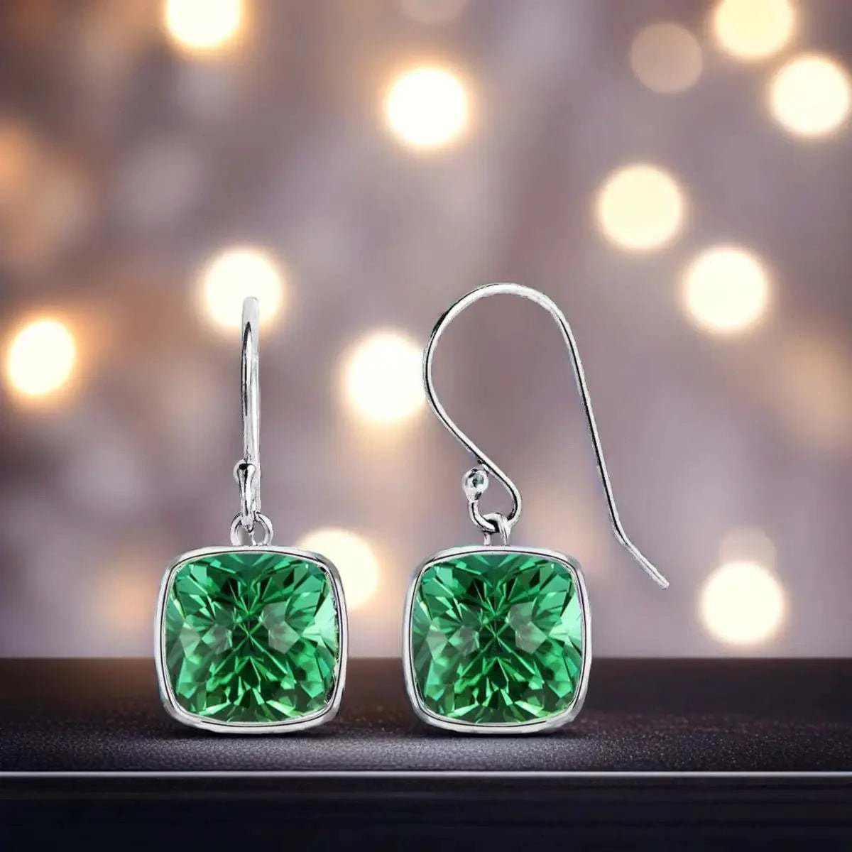 4.50CTW Lab Grown Cushion Cut Emerald Drop Earrings in 925 Sterling Silver - 8mm Square Gems - Maven Couture IncEarrings