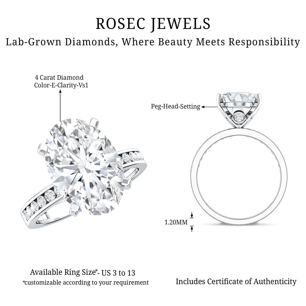 4 Carat Oval Shaped Lab Grown Diamond Huge Engagement Ring with IGI Certificate