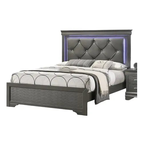 Indulge in luxury with the dark gray faux leather tufted headboard