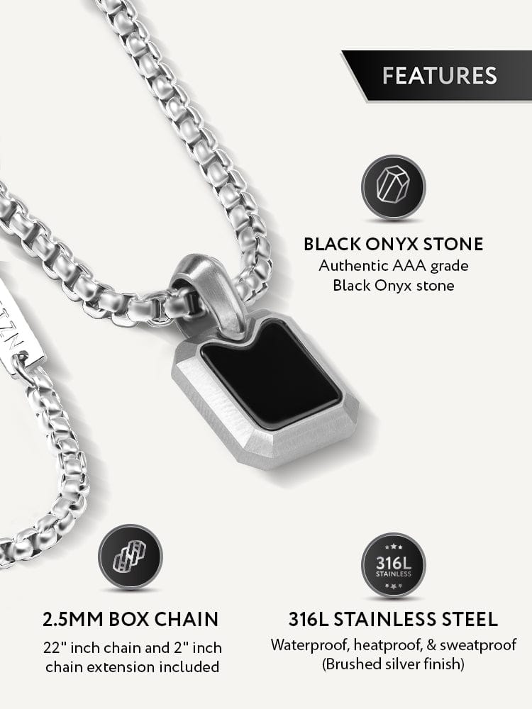 Black Onyx Square Pendant Necklace - Maven Couture Inc