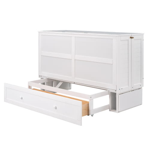 Elegant queen size mobile murphy bed with storage in sleek white finish