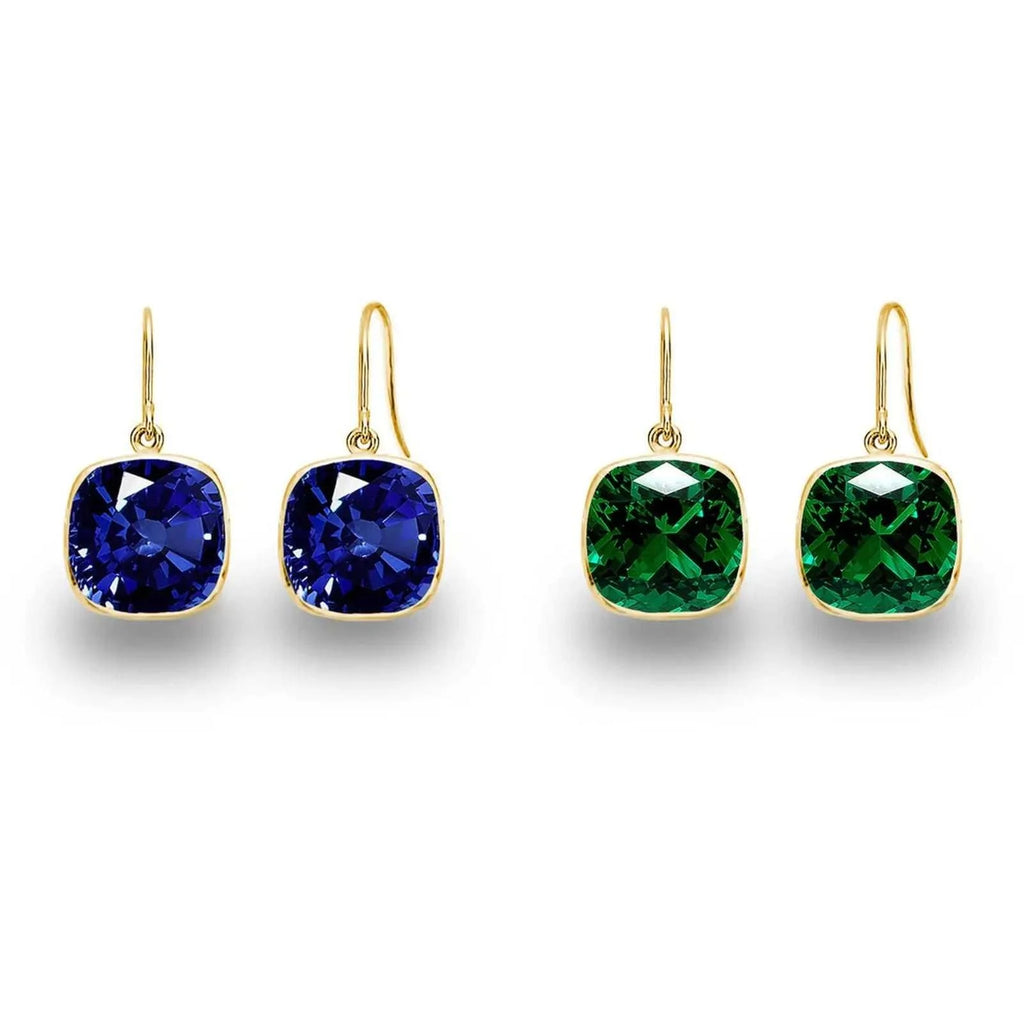 5.00 CTW Lab Grown Sapphire and Emerald Cushion Cut Drop Earrings Set - 14K Gold (2 Pairs) - Maven Couture IncEarrings