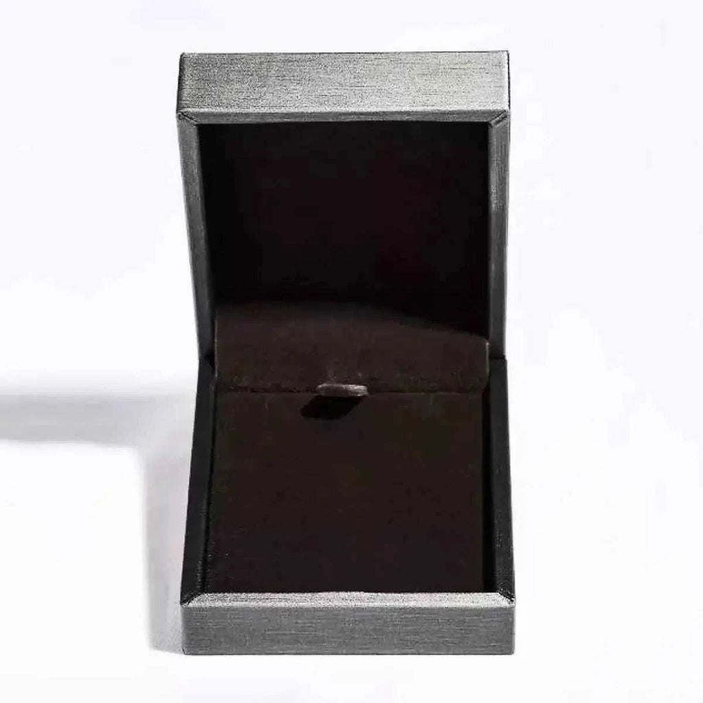 empty grey and black jewelry box with hinged lid, perfect for presenting 5 Carat pendant necklace