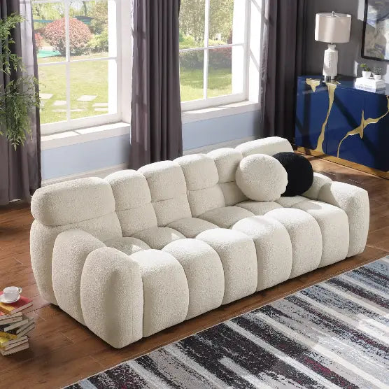 Elevate your space with the elegant beige boucle sofa in luxury fashion