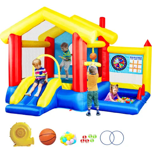 Luxury 8-in-1 inflatable bounce house with basketball game for kids