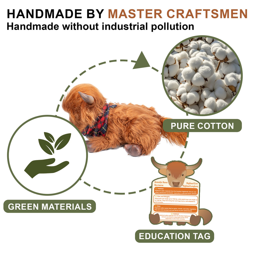 17.7 Inches Highland Cow Plush Handmade Collectable– Weighted Toy for Kids & Adults - Maven Couture IncWild Animals