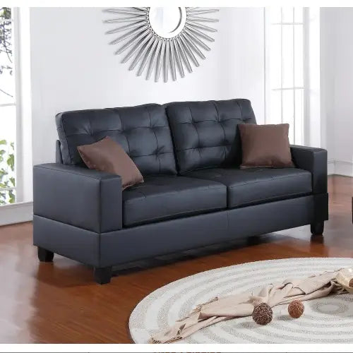 Luxury black faux leather sofa set for contemporary elegance