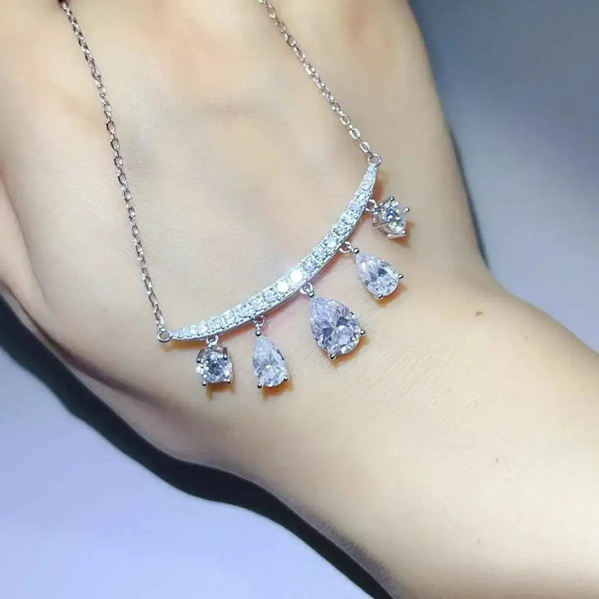 6 Carat 925 Sterling Silver Moissanite Teardrop Necklace