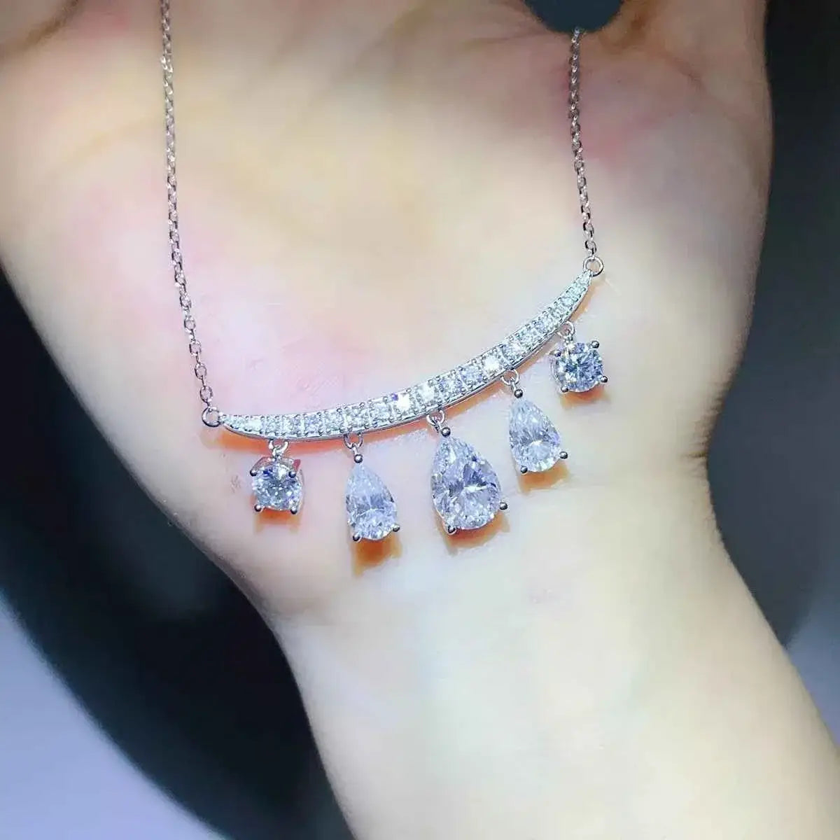 6 Carat 925 Sterling Silver Moissanite Teardrop Necklace
