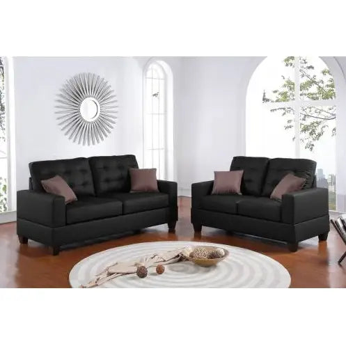 Luxury black faux leather sofa set for contemporary elegance