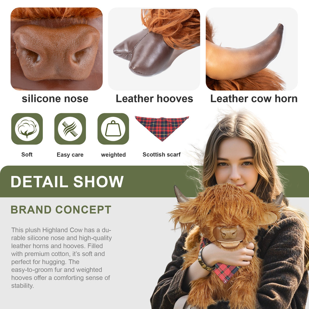 17.7 Inches Highland Cow Plush Handmade Collectable– Weighted Toy for Kids & Adults - Maven Couture IncWild Animals