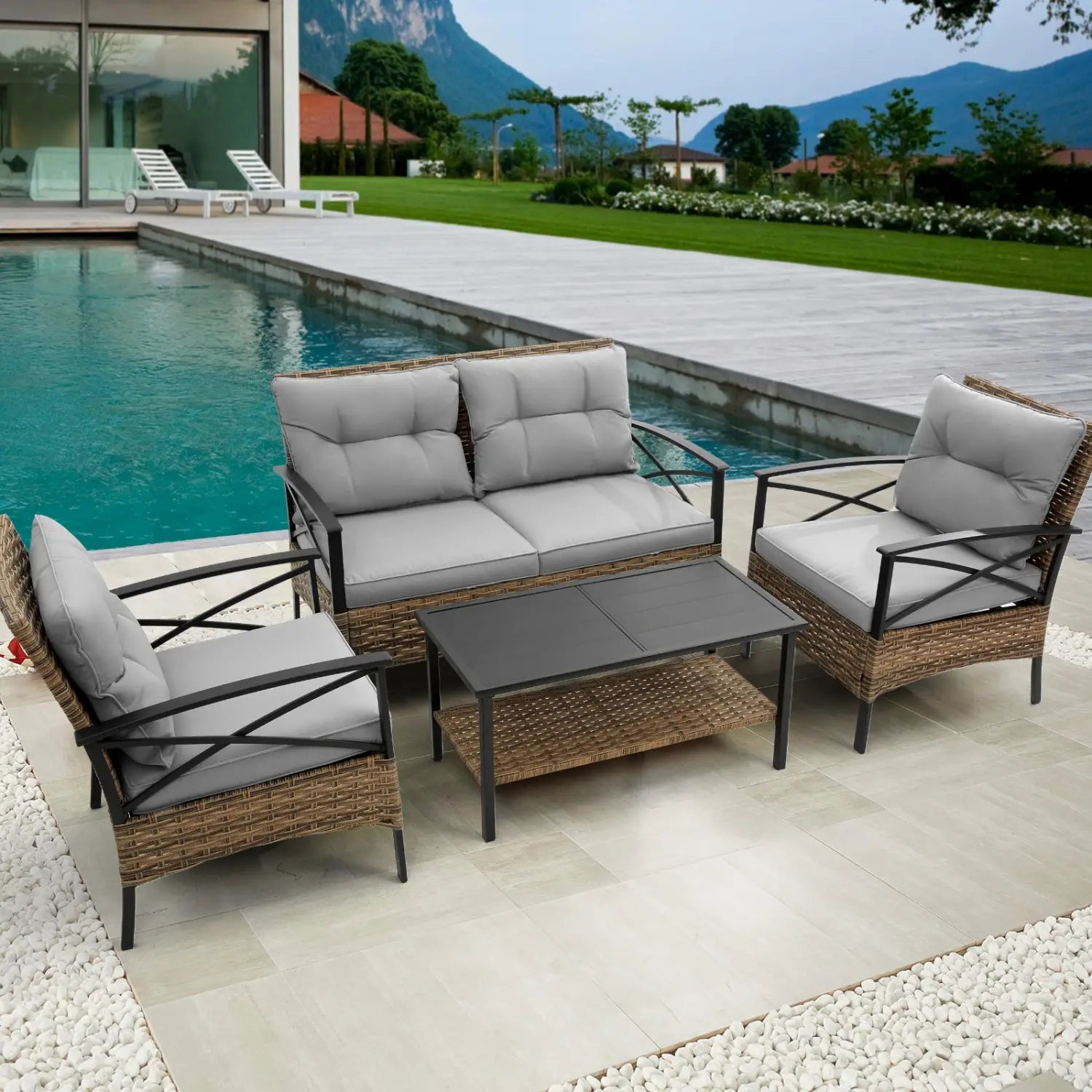 Elevate outdoor living with the luxe patio 4-piece sectional sofa set