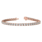 6ctw Created Sapphire tennis bracelet with 3mm round stones in rose gold overlay and secure box clasp