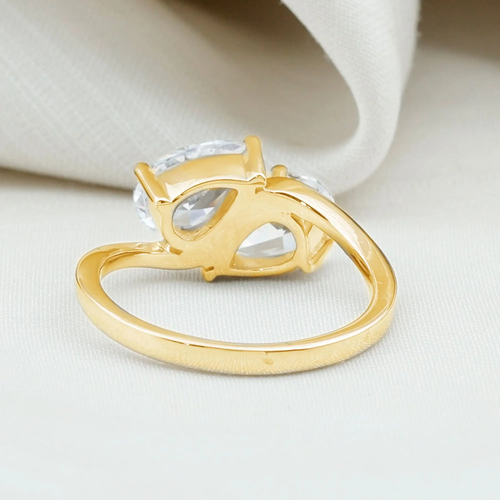 6X8 MM Pear Shaped Lab Grown Diamond Two Stone Engagement Ring