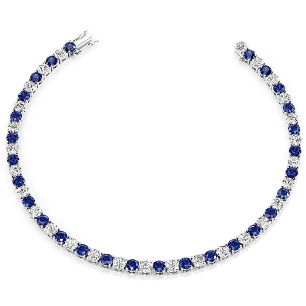 7.50 CTW AGI Certified Lab Created Blue Sapphire & Diamond Tennis Bracelet in 14K White Gold Overlay - Maven Couture IncBracelets