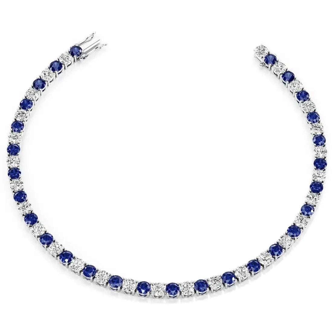 7.50 CTW AGI Certified Lab Created Blue Sapphire & Diamond Tennis Bracelet in 14K White Gold Overlay - Maven Couture IncBracelets