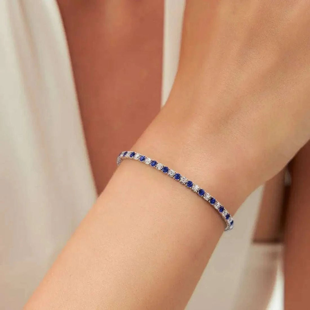 7.50 CTW AGI Certified Lab Created Blue Sapphire & Diamond Tennis Bracelet in 14K White Gold Overlay - Maven Couture IncBracelets