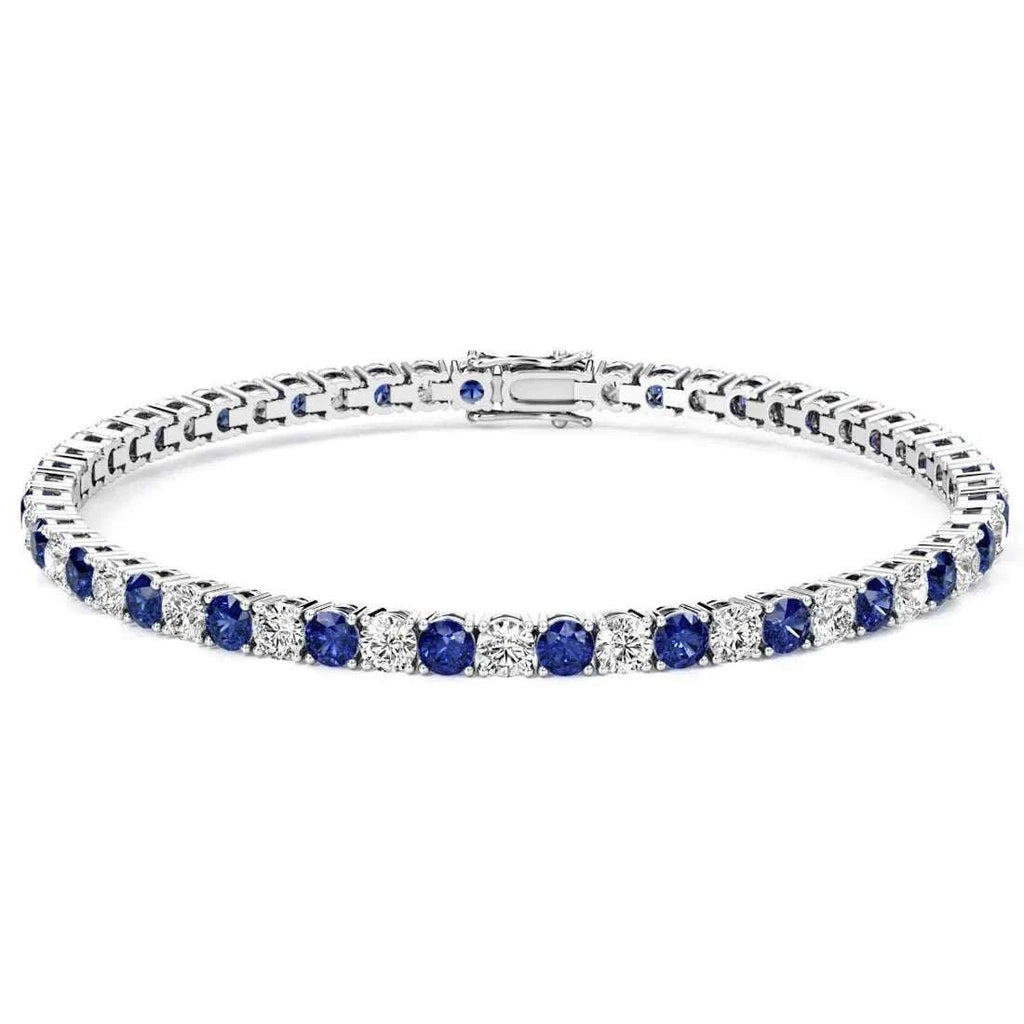 7.50 CTW AGI Certified Lab Created Blue Sapphire & Diamond Tennis Bracelet in 14K White Gold Overlay - Maven Couture IncBracelets