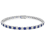 7.50 CTW AGI Certified Lab Created Blue Sapphire & Diamond Tennis Bracelet in 14K White Gold Overlay - Maven Couture IncBracelets